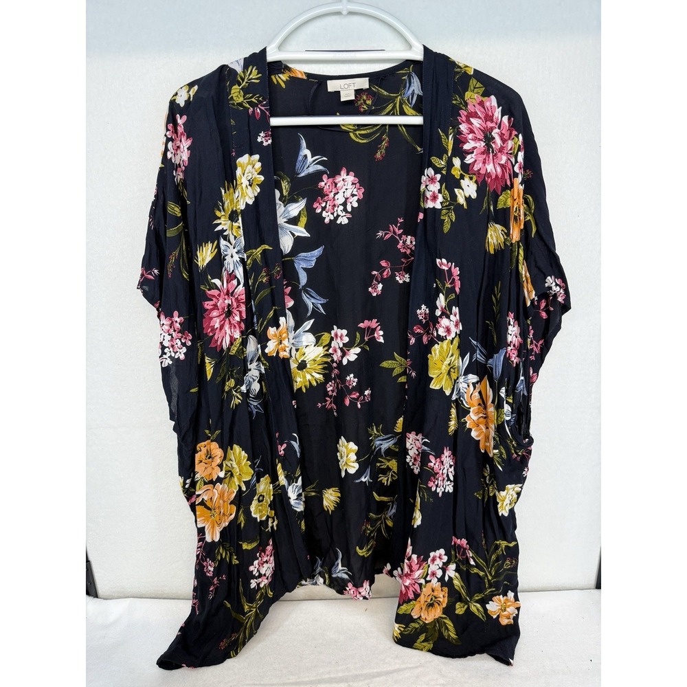 NWOT LOFT Pink Floral Open Front Kimono Size M/L